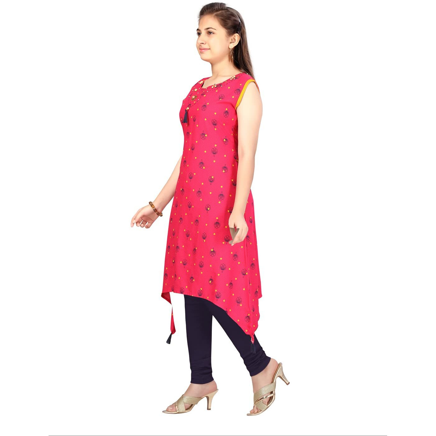 Aarika Girl's Cotton Regular Tunic Shirt (Kurti-Ap-3235_Rani_40)