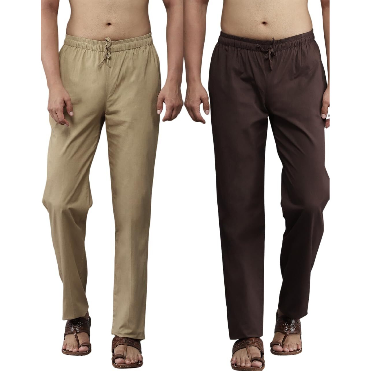 See Designs Men Deep Brown & Brown Solid Pure Cotton Men's Pyjama (Pack Of 2)_Sdcbpj169S