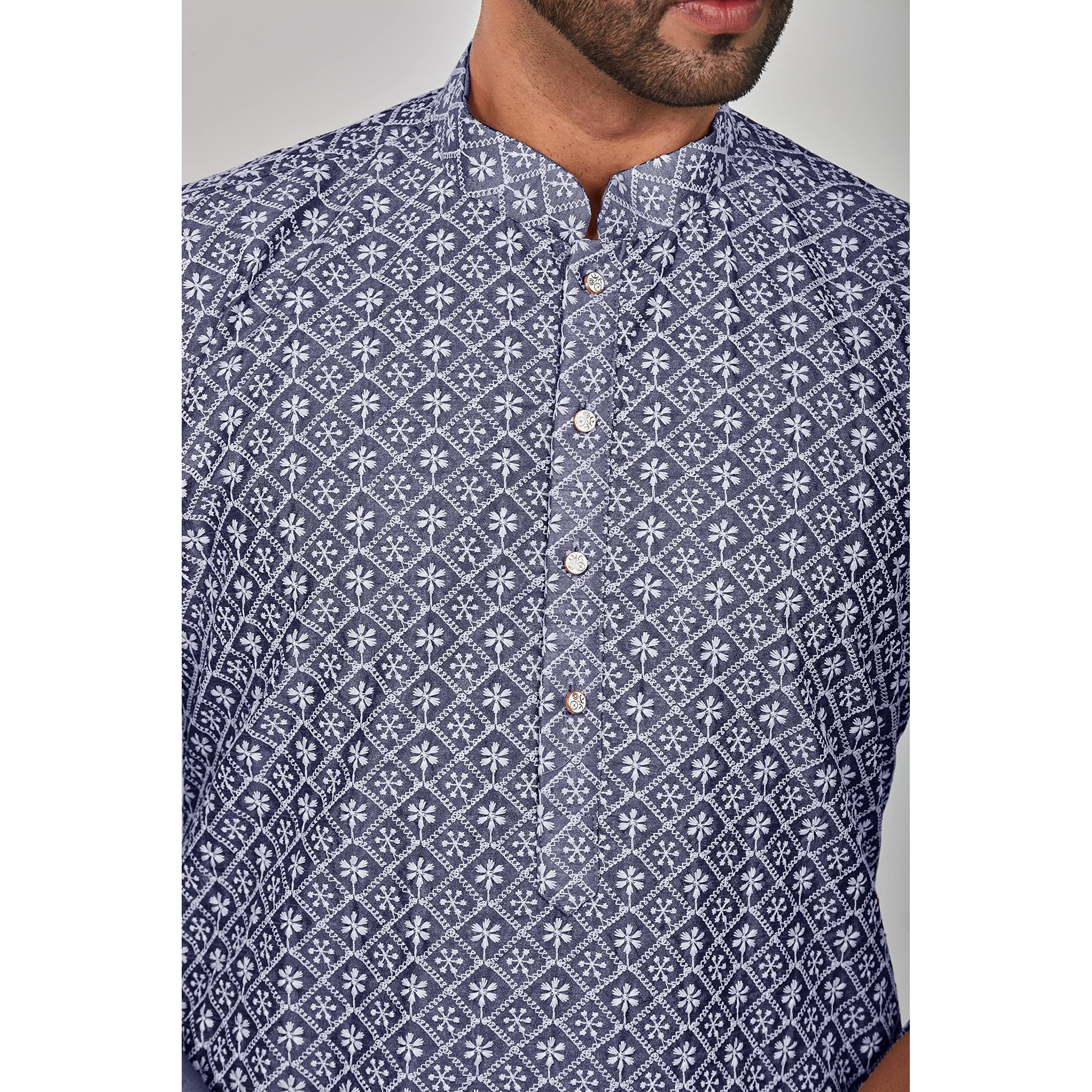 Be Active Cotton Men's Embroidered Lucknowi Grey Kurta Set || Men Kurta Pajama || Men Kurta Pajama Set || Kurta Pajama For Men (Rfsk0013 4 Set S)