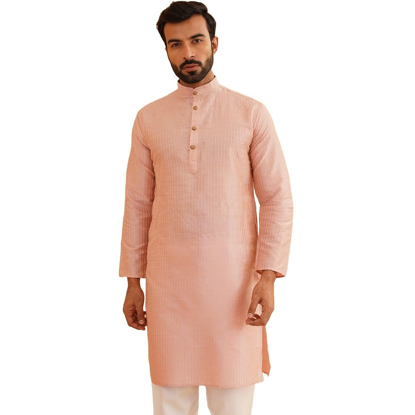 Sojanya (Since 1958 Men's Silk Blend Striped Pink Only Long Kurta