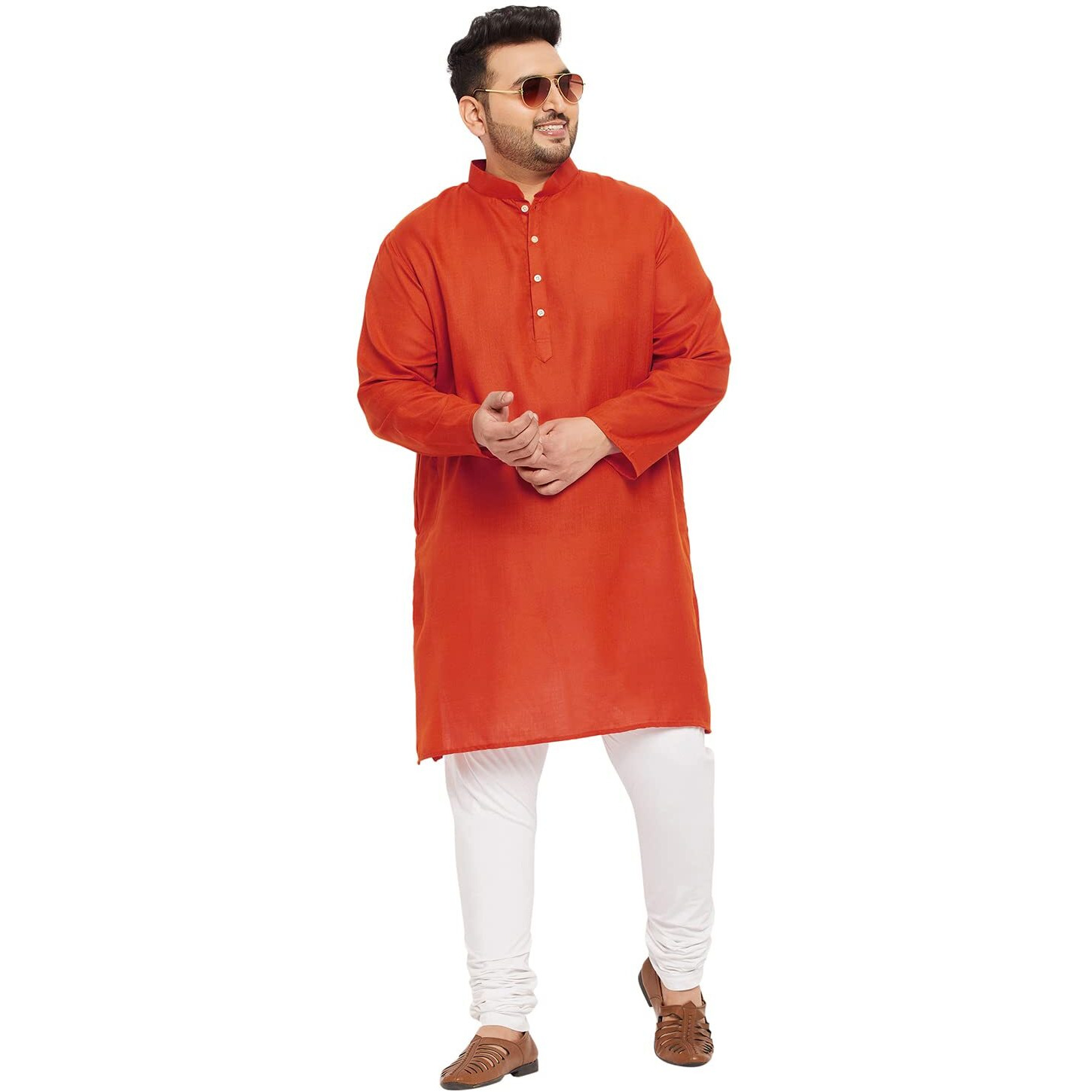 Bigbanana Plus Size Men's Regular Fit Kurta (Ullas-Orange,Orange,3Xl)