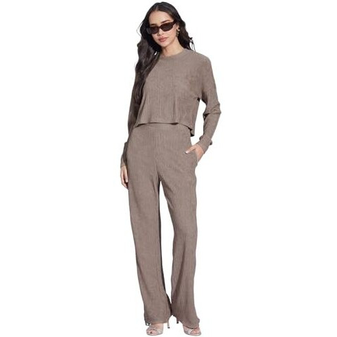 Selvia Women's Lycra Co-Ords Ankle Length Dress (759Ctk11881N-S_Soft Brown