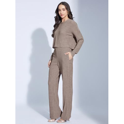 Selvia Women's Lycra Co-Ords Ankle Length Dress (759Ctk11881N-S_Soft Brown