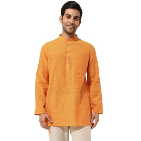 Fabindia Men's Cotton Woven Regular Short Kurta (1038367Mustard_Mustard