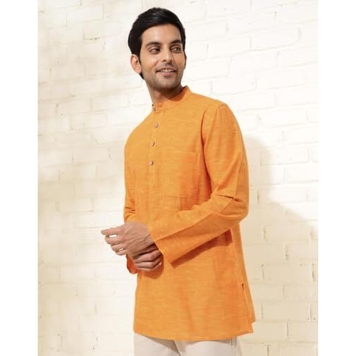 Fabindia Men's Cotton Woven Regular Short Kurta (1038367Mustard_Mustard