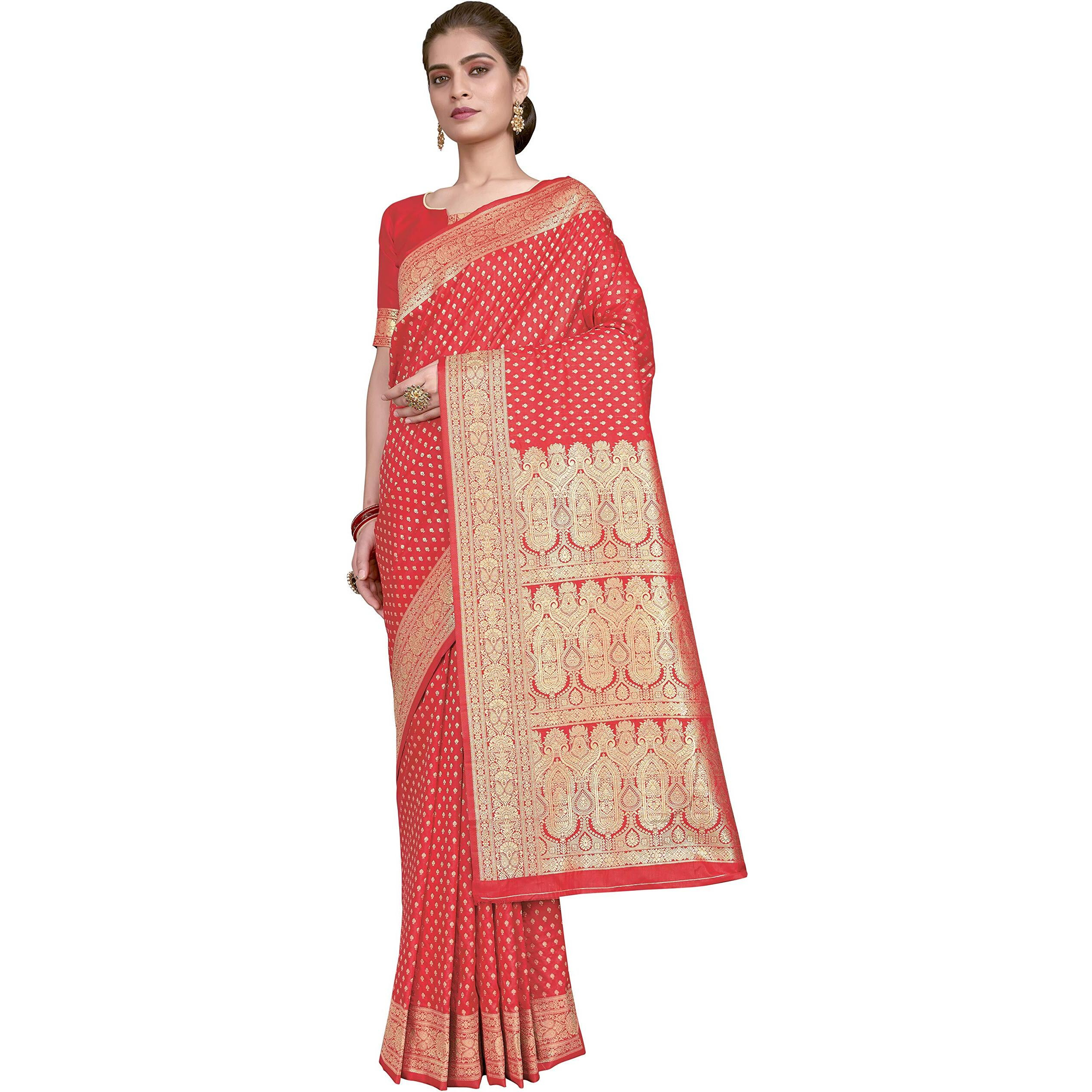 Glory Sarees Womens Banarasi Silk Saree With Blouse Piece (Luxury127_Gajari)