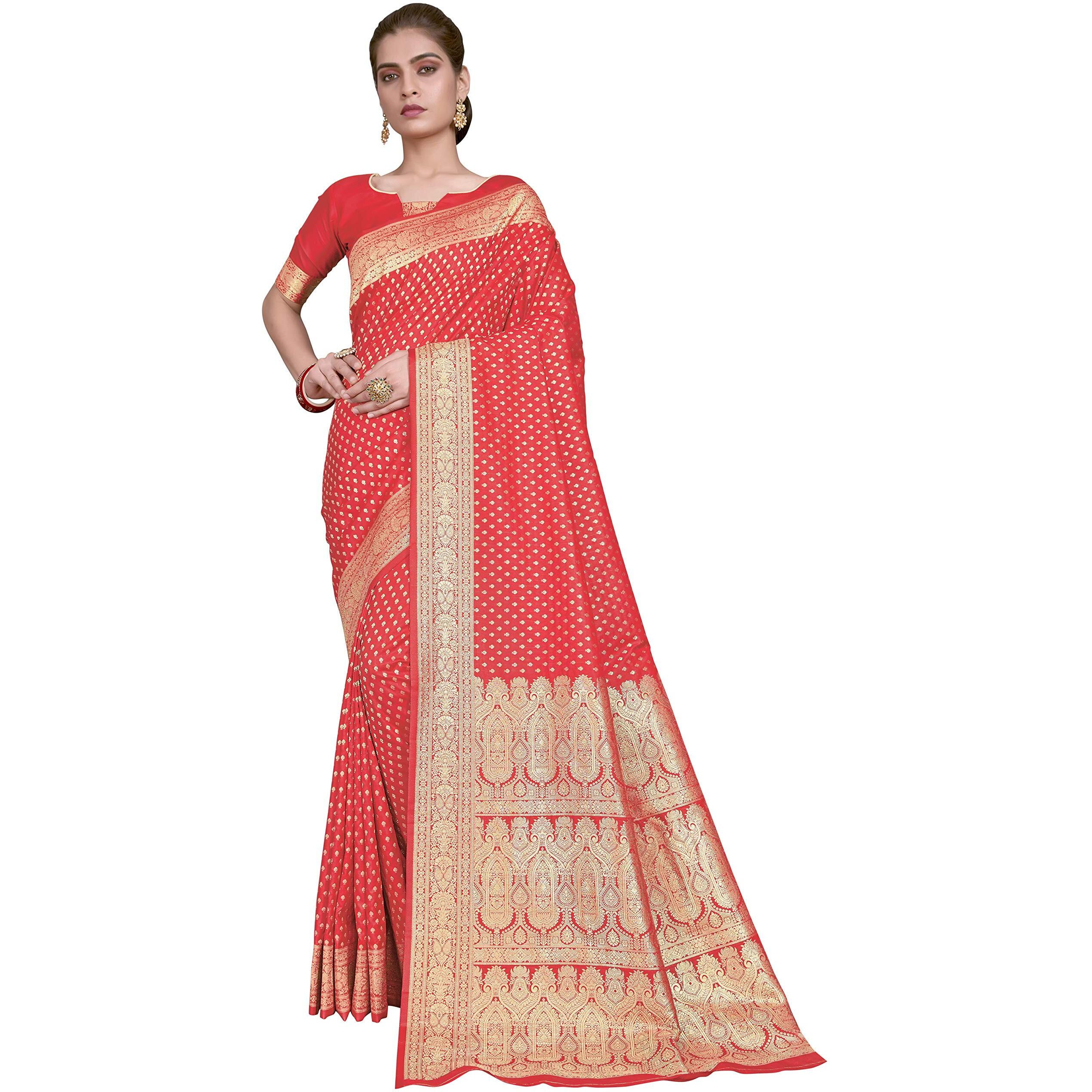 Glory Sarees Womens Banarasi Silk Saree With Blouse Piece (Luxury127_Gajari)