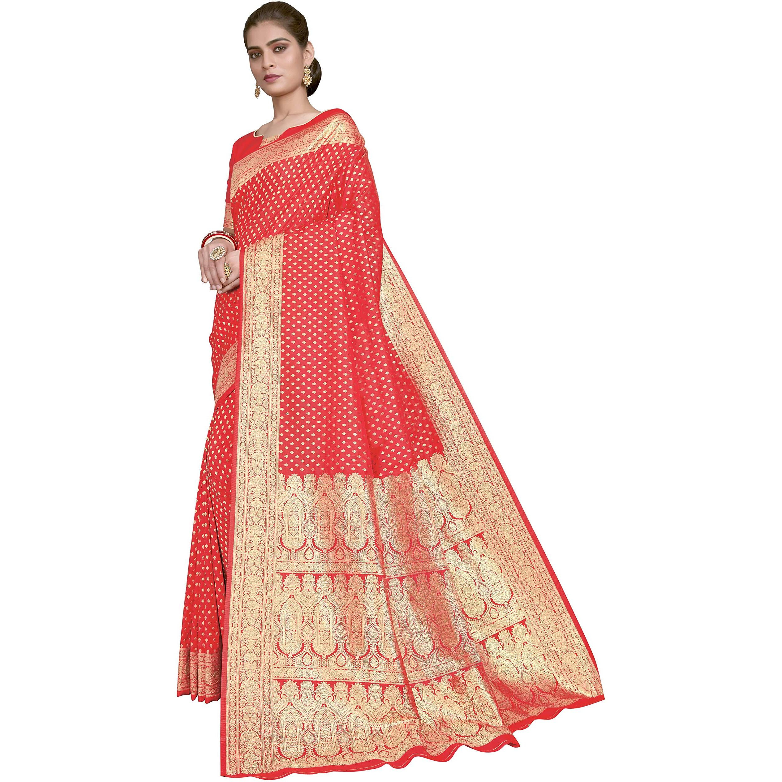Glory Sarees Womens Banarasi Silk Saree With Blouse Piece (Luxury127_Gajari)
