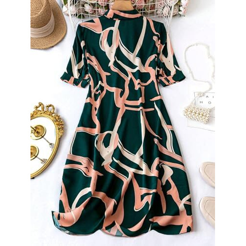 Greciilooks Women Rayon Casual Regular Fit Western Dress (Green, Small)