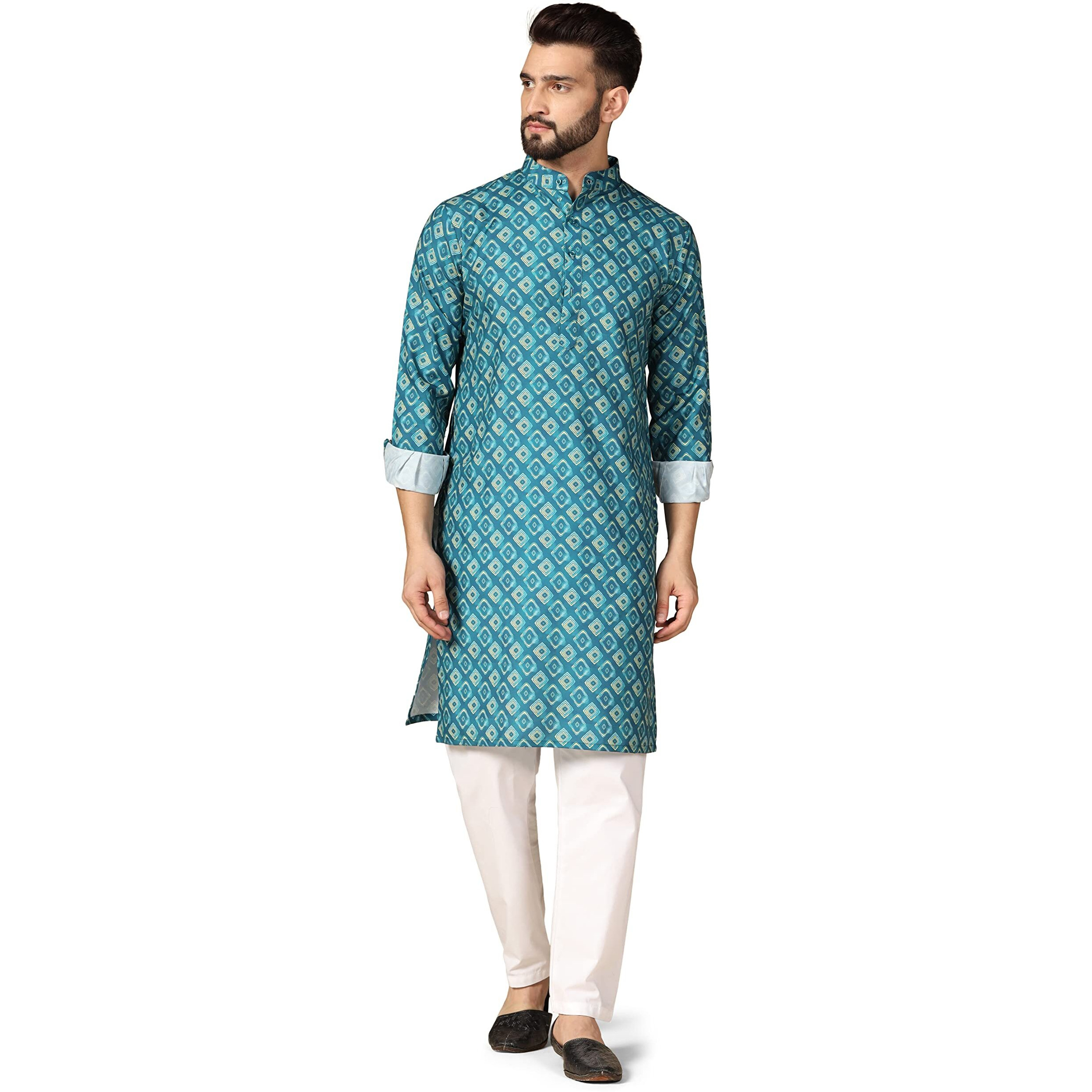 Greciilooks Mens Rayon Casual Regular Fit Kurta For Men (Green, Small)