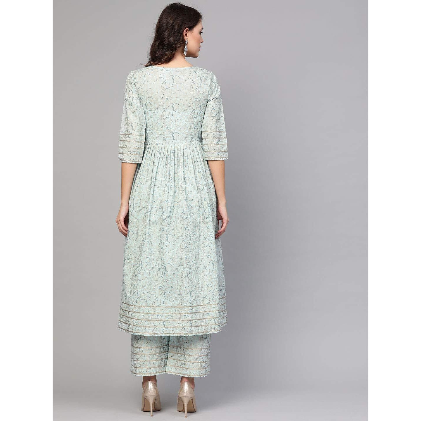 Idalia Cotton Blend Kurta Set For Women, 3/4 Sleeve, Calf-Length, Elegant Design For Special Occasions Multicolour