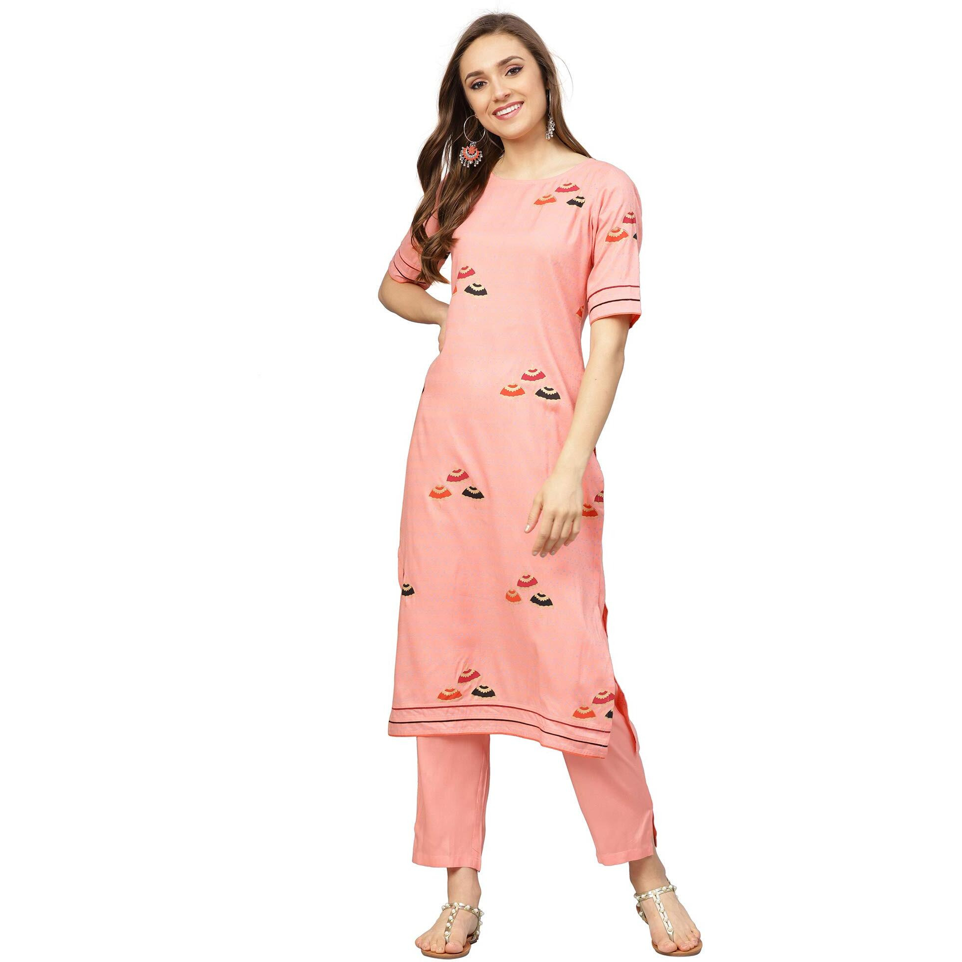 Idalia Peach Umbrella Print Kurta With Pants