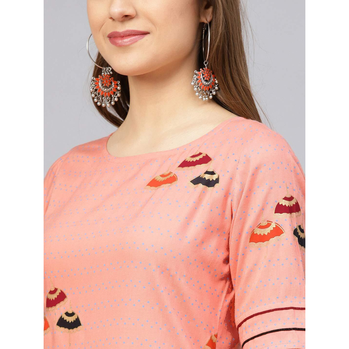 Idalia Peach Umbrella Print Kurta With Pants