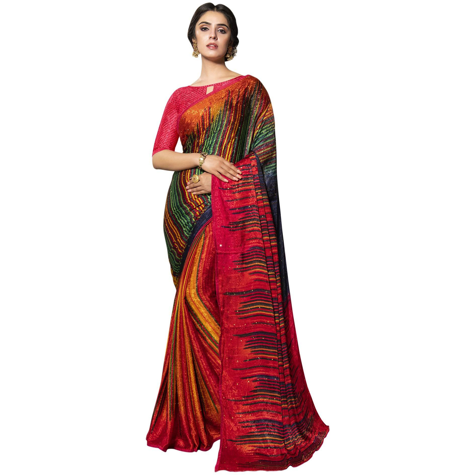 Satrani Women's Crepe Saree (1628St21605_Red)