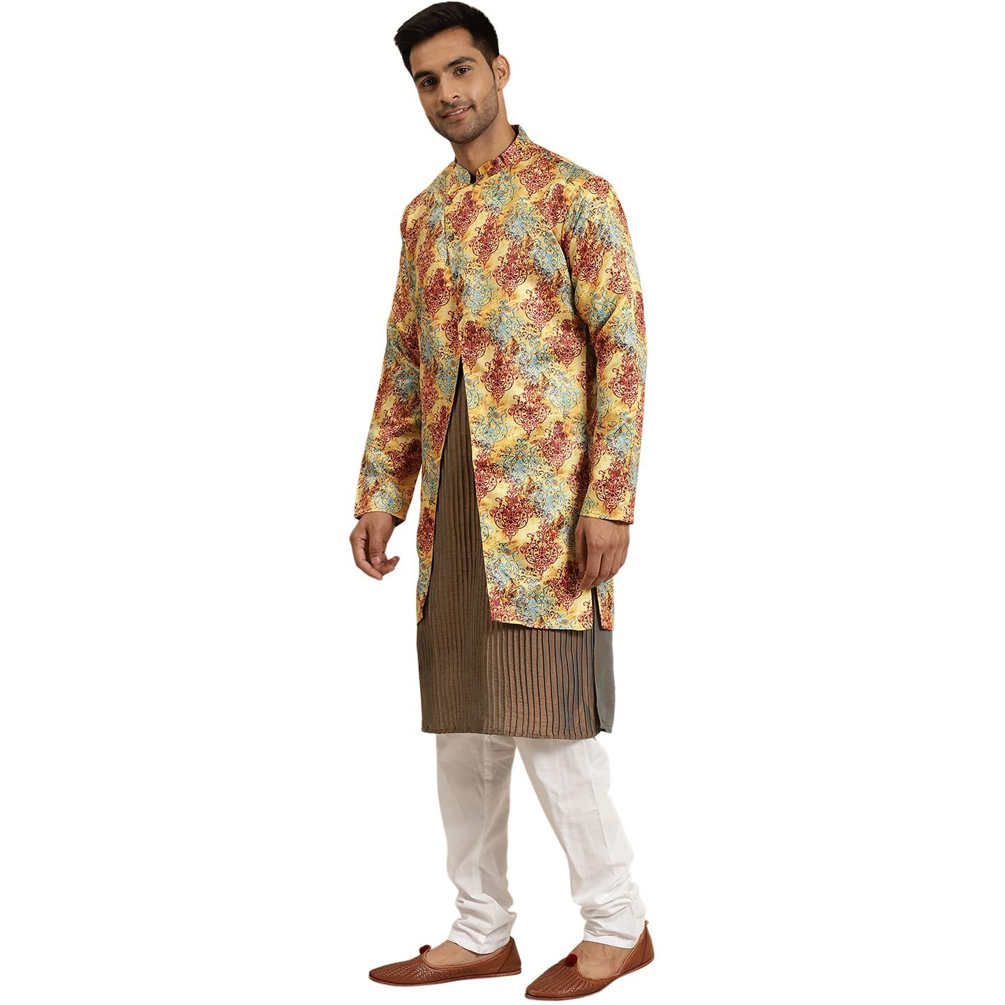 Sojanya (Since 1958 Men's Silk Blend Yellow Only Sherwani Jacket Size 38