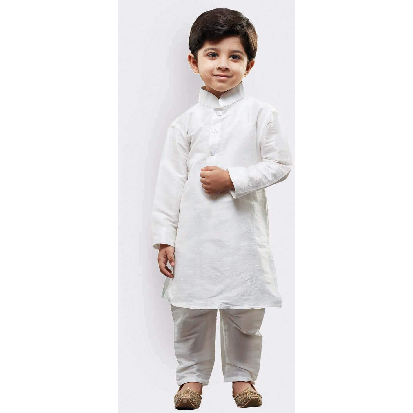 Jbn Creation Boys' White Silk Blend Kurta And Pyjama Set (Vasbkwh001Npdwh, For 2-3 Years)