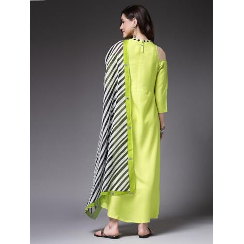Stylum Women's Solid Rayon A-Line Kurta With Dupatta (Kdgreencolder38_Lime Green, M)