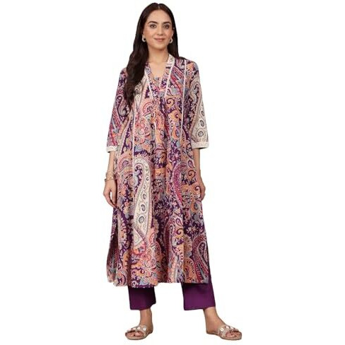 Varanga Women Paisely Printed V Neck Panelled Flared Kurta With Trouser
