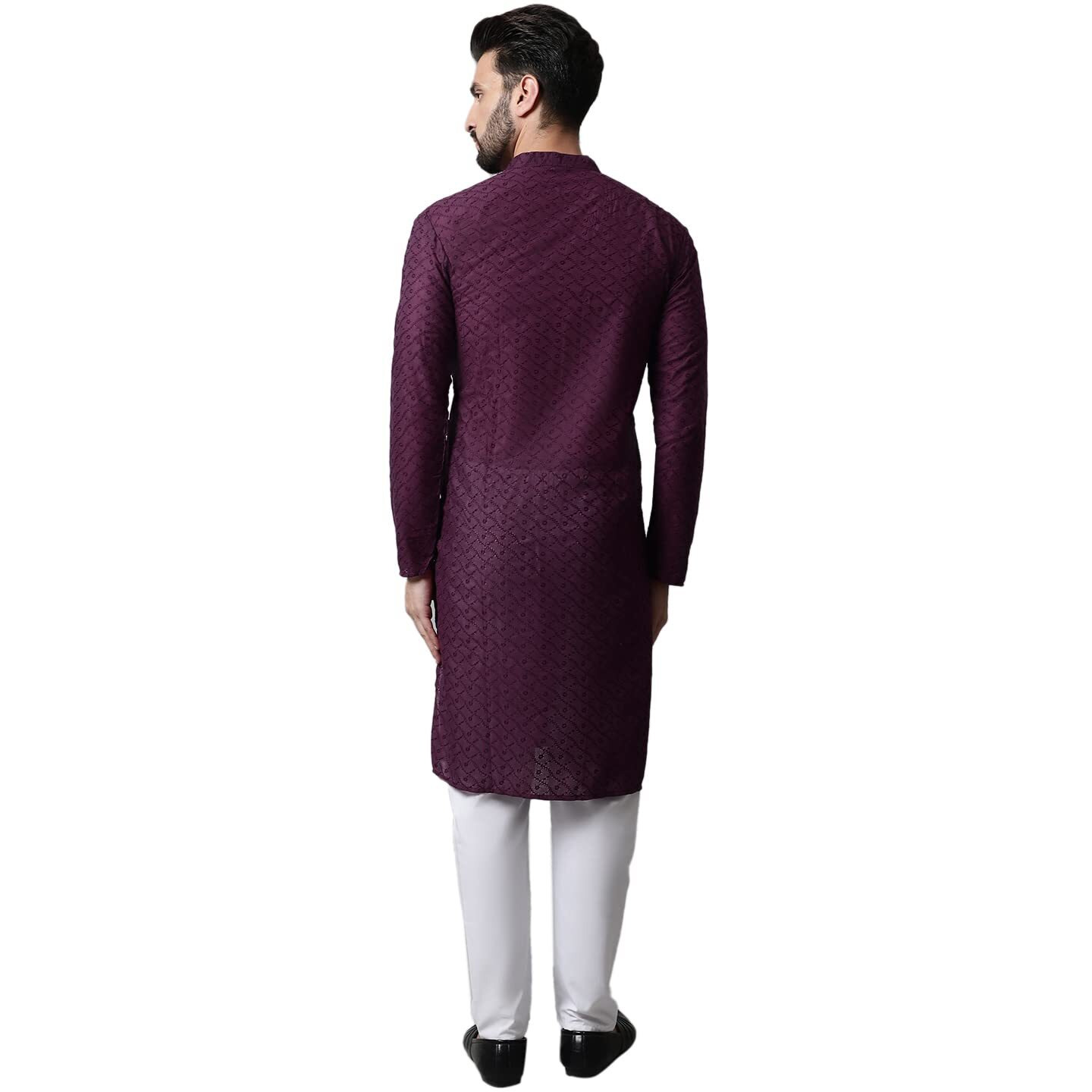 Jompers Men Purple And White Embroidered Kurta With Churidar (Purple, Xl)