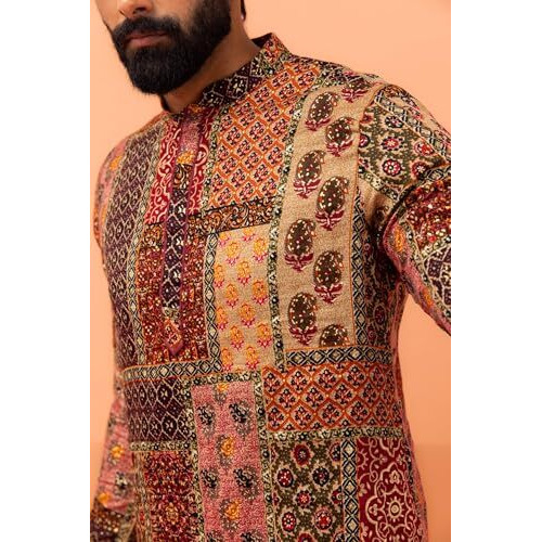 Kisah Men's Regular Fit Printed Cotton Blend Multi Kurta Dhoti Pants Set Multicolour-44