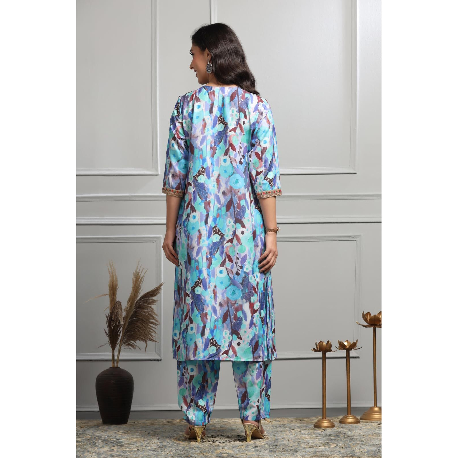 Leriya Fashion Cotton Blend Alia Cut Kurta Set For Women| Alia Cut Anarkali Set | Embroidery Kurta Set For Women| Kurta With Pant Set For Women. (Xxx-Large, Blue)