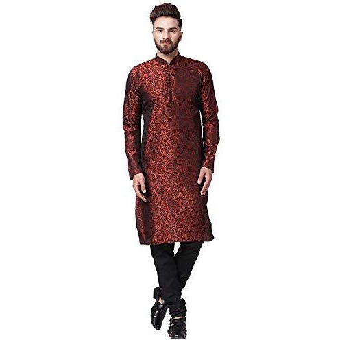 Jompers Men's Silk Kurta Pyjama Set (Maroon_L)