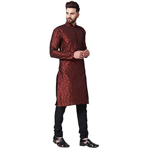 Jompers Men's Silk Kurta Pyjama Set (Maroon_L)