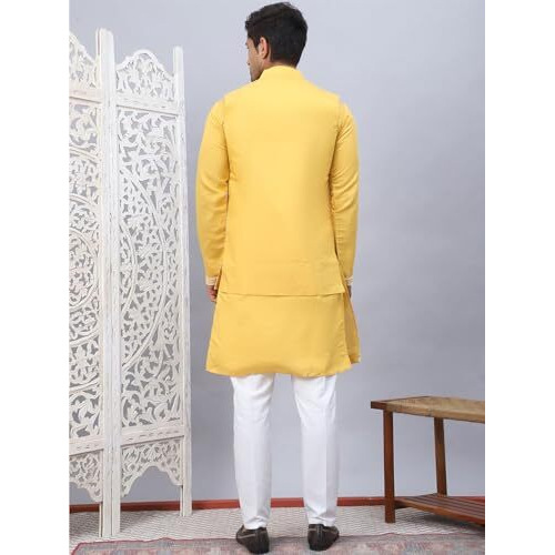 Jompers Mustard Men's Embroidered Waistcoat And Kurta Pyjama. (Mustard, Xxl)