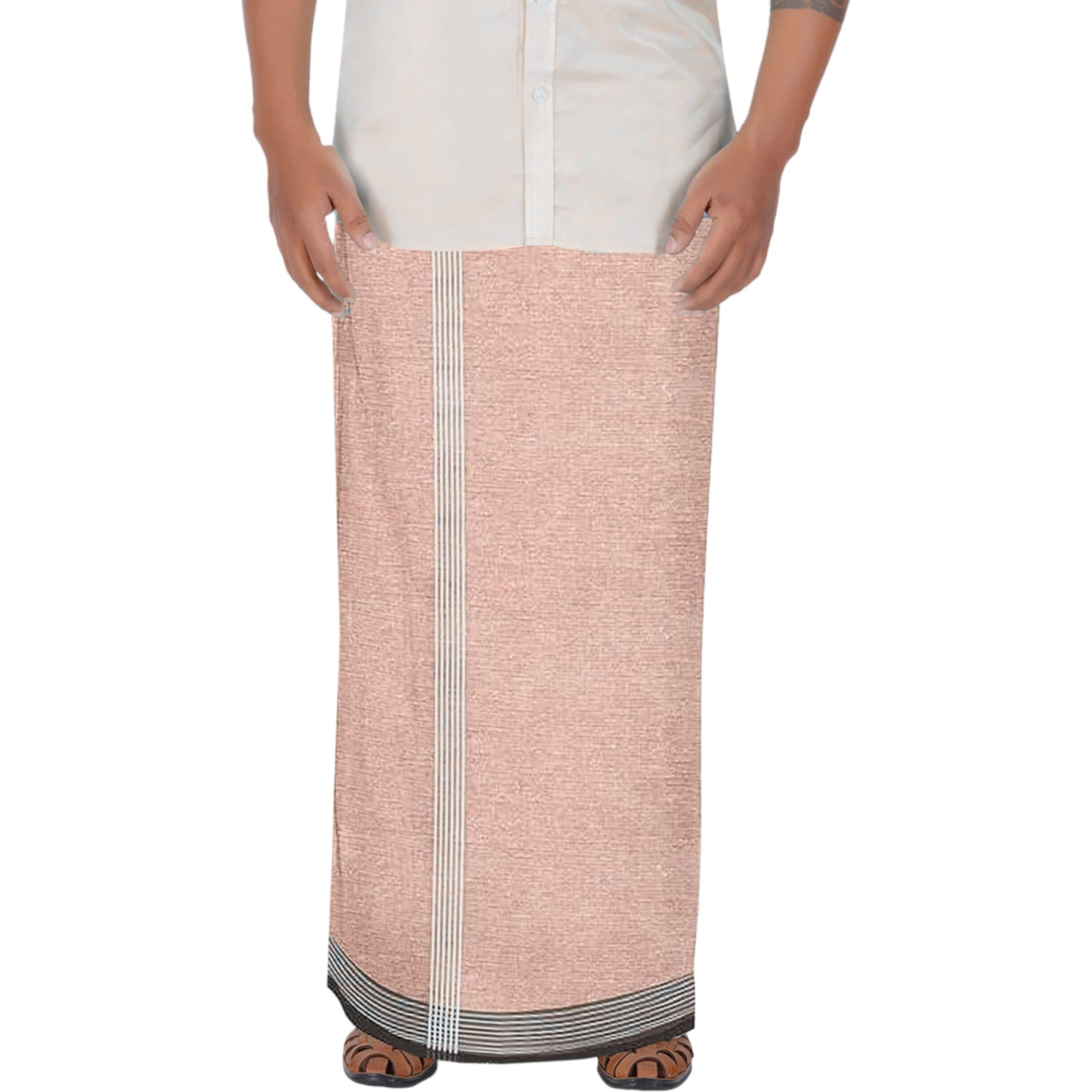 Prakasam Cotton Mens Cotton Single Multi Colour (1.28X2.00 Mtrs) Dhoti - Stripes Border (Rust)