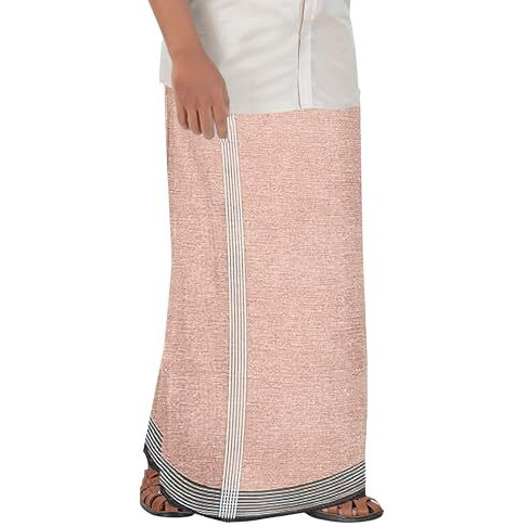 Prakasam Cotton Mens Cotton Single Multi Colour (1.28X2.00 Mtrs) Dhoti - Stripes Border (Rust)