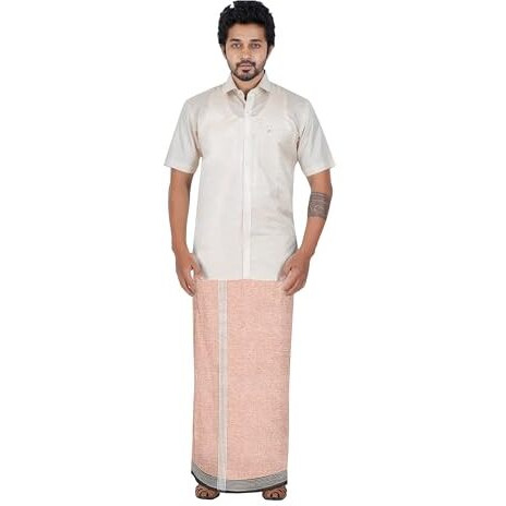 Prakasam Cotton Mens Cotton Single Multi Colour (1.28X2.00 Mtrs) Dhoti - Stripes Border (Rust)