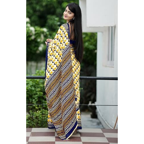 Shiv Textiles Cotton Printed Saree For Women.(Smc-St-331-Yellow)