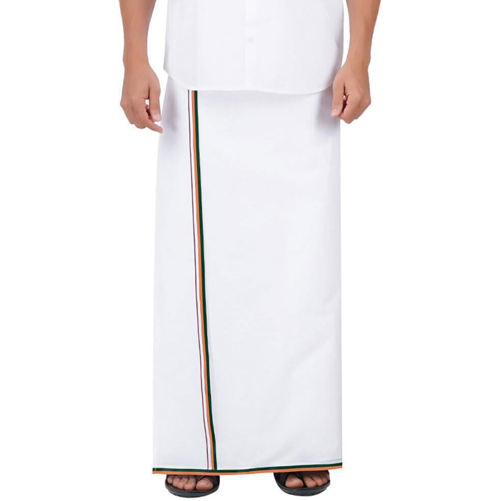 Prakasam Cotton Mens Fine Quality Welcro Pocket Bjp Party Cotton White Solid Men Dhoti