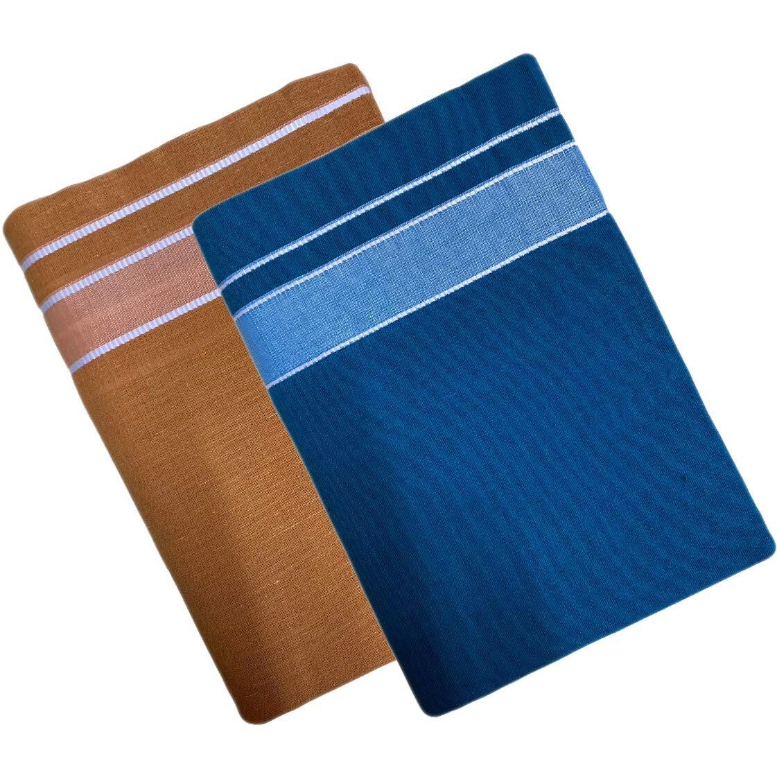 Prakasam Cotton Men's Kerala Colour Pondu- Premam Single (1.28X2.00 Mtrs) Colour (Pack Of 2) (Light Kaavi - Peacock Green) Dhoti