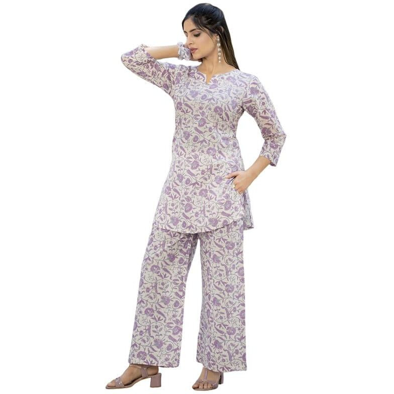 Tee Projekt Cotton Ethnic Wear Co Ord Set For Women | Festive Co Ord Set For Women Purple