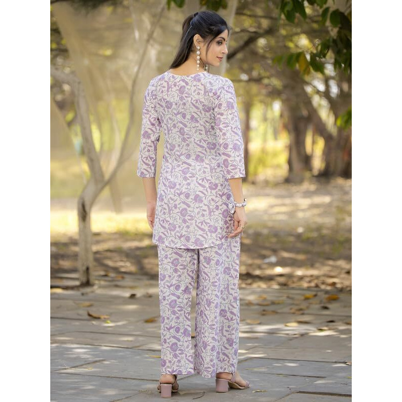 Tee Projekt Cotton Ethnic Wear Co Ord Set For Women | Festive Co Ord Set For Women Purple