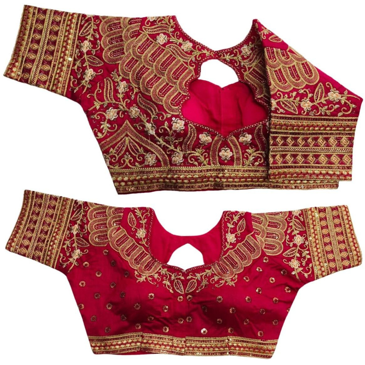 Pujia Mills Women's Milan Silk Half Sleeve Readymade Blouse Embroidery Multi Coding Gold Thread Handwork Blouse For Saree And Lehenga Choli Pink 38