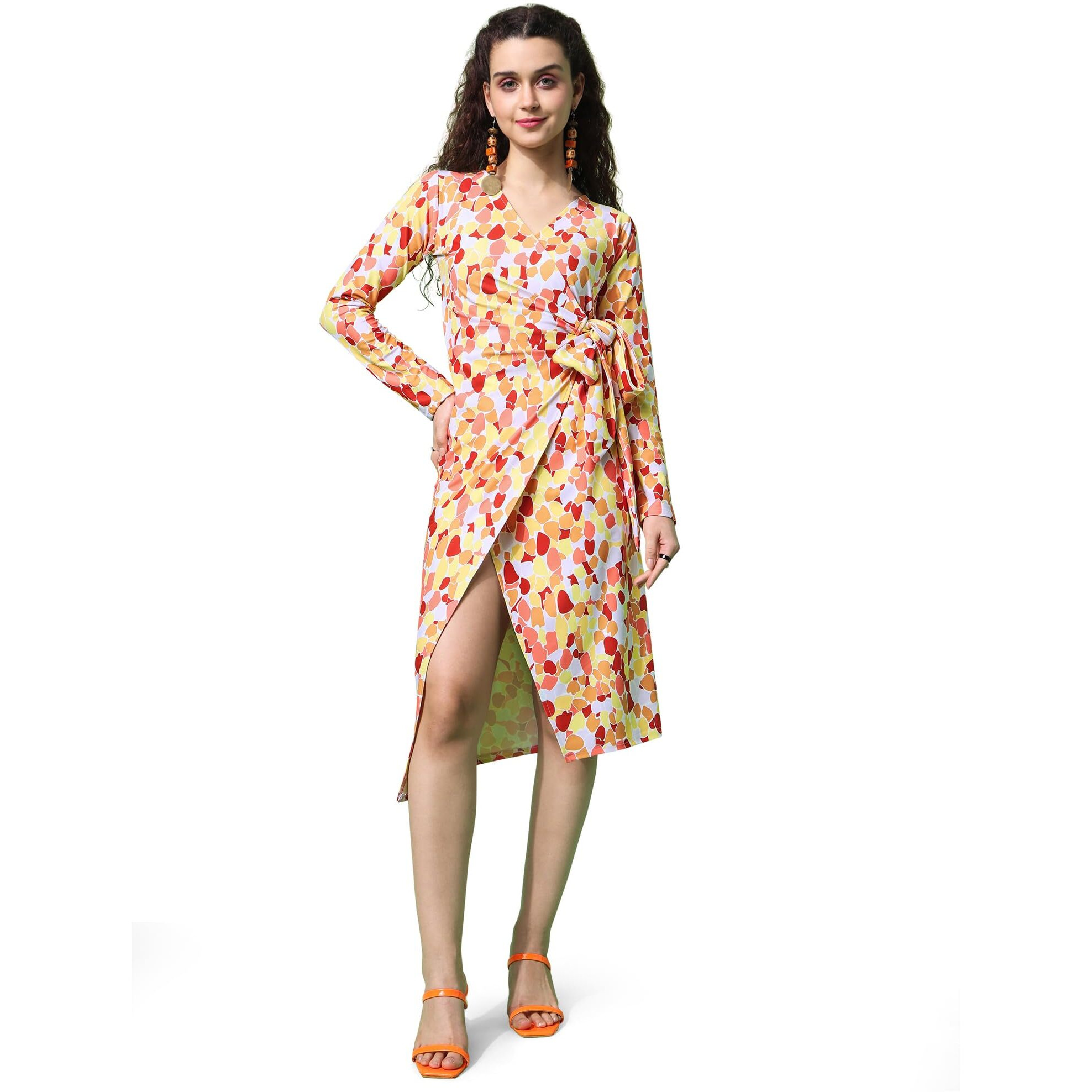 Purvaja Womens Warp Midi Length Dress (Wini-093-Pixel_Yellow_Medium)