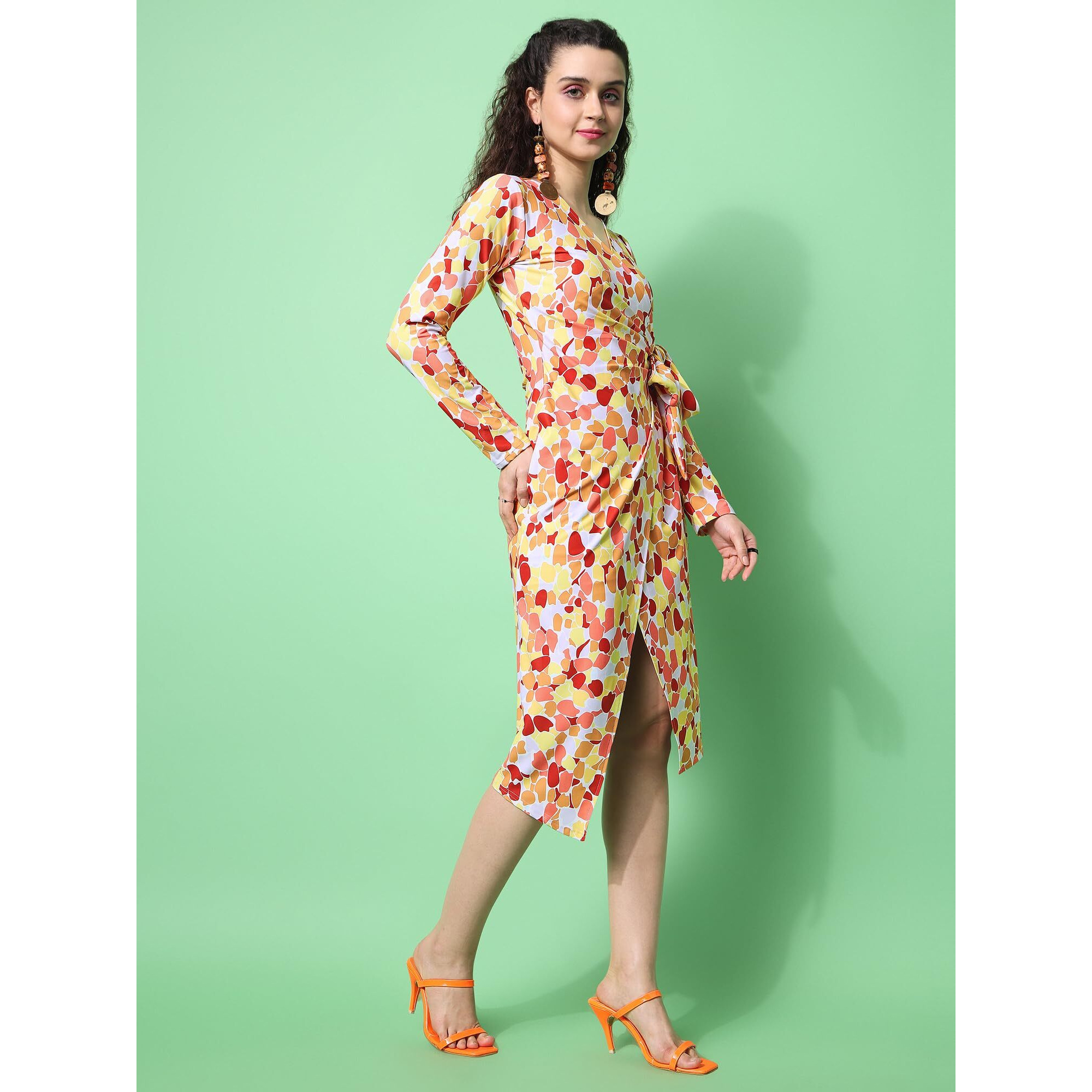 Purvaja Womens Warp Midi Length Dress (Wini-093-Pixel_Yellow_Medium)