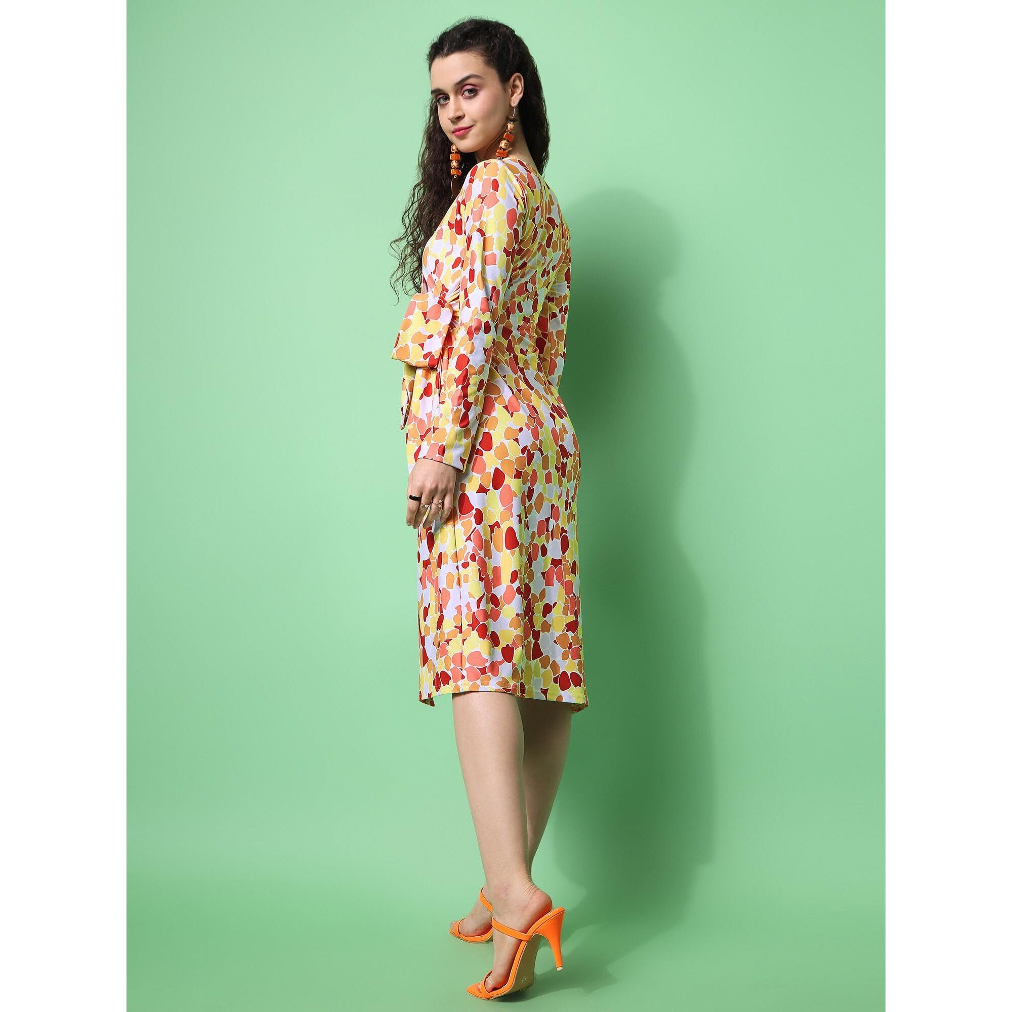 Purvaja Womens Warp Midi Length Dress (Wini-093-Pixel_Yellow_Medium)