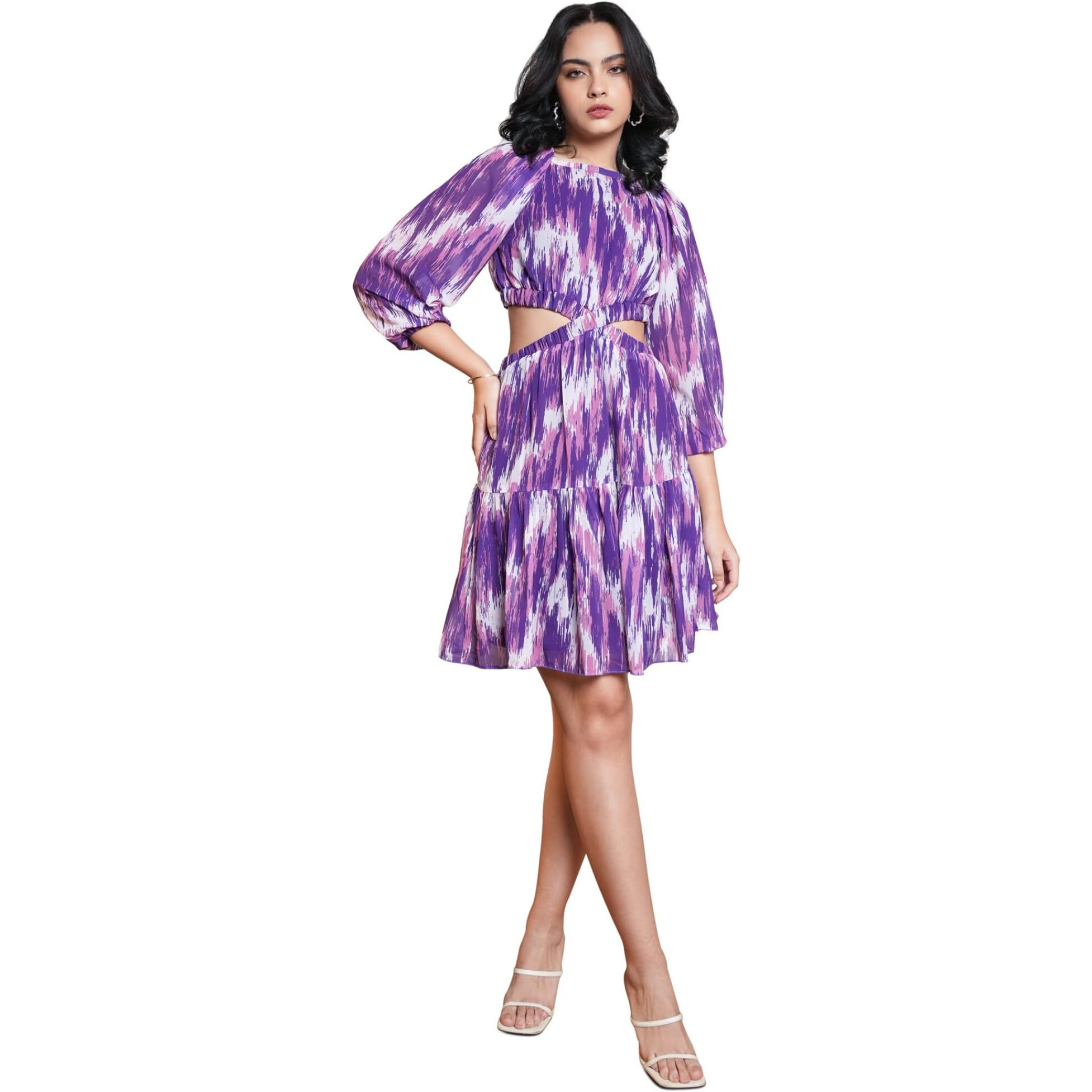 Purvaja Womens Cut Out Above Knee Length Dress (Floe-018_Purple_Medium)