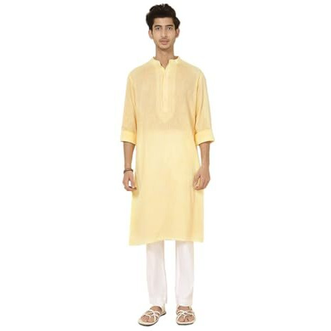 Fabindia Men's Cotton Relaxed Kurta (20051066_Yellow