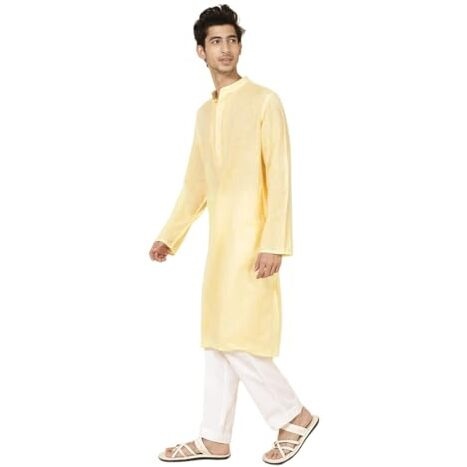 Fabindia Men's Cotton Relaxed Kurta (20051066_Yellow
