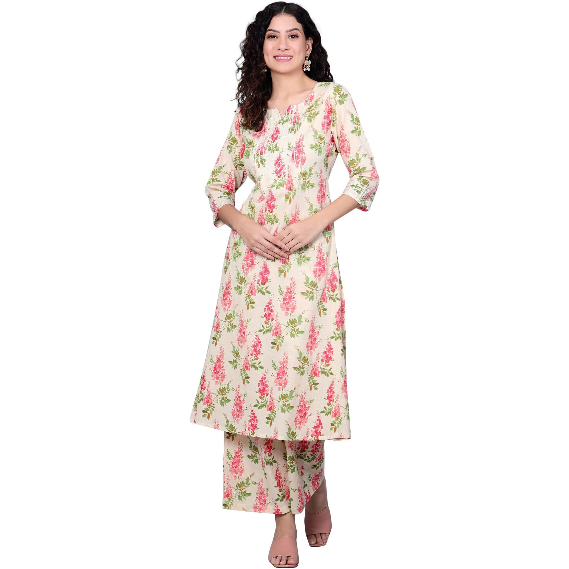 Idalia Womens Ethnic Wear Multicolor Printed Cotton Kurta Set For Women Fashion