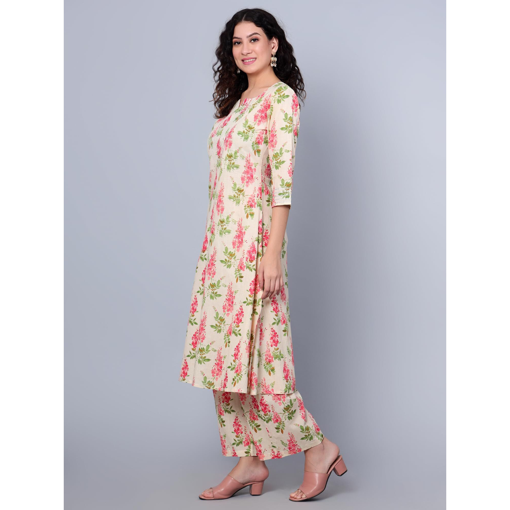 Idalia Womens Ethnic Wear Multicolor Printed Cotton Kurta Set For Women Fashion