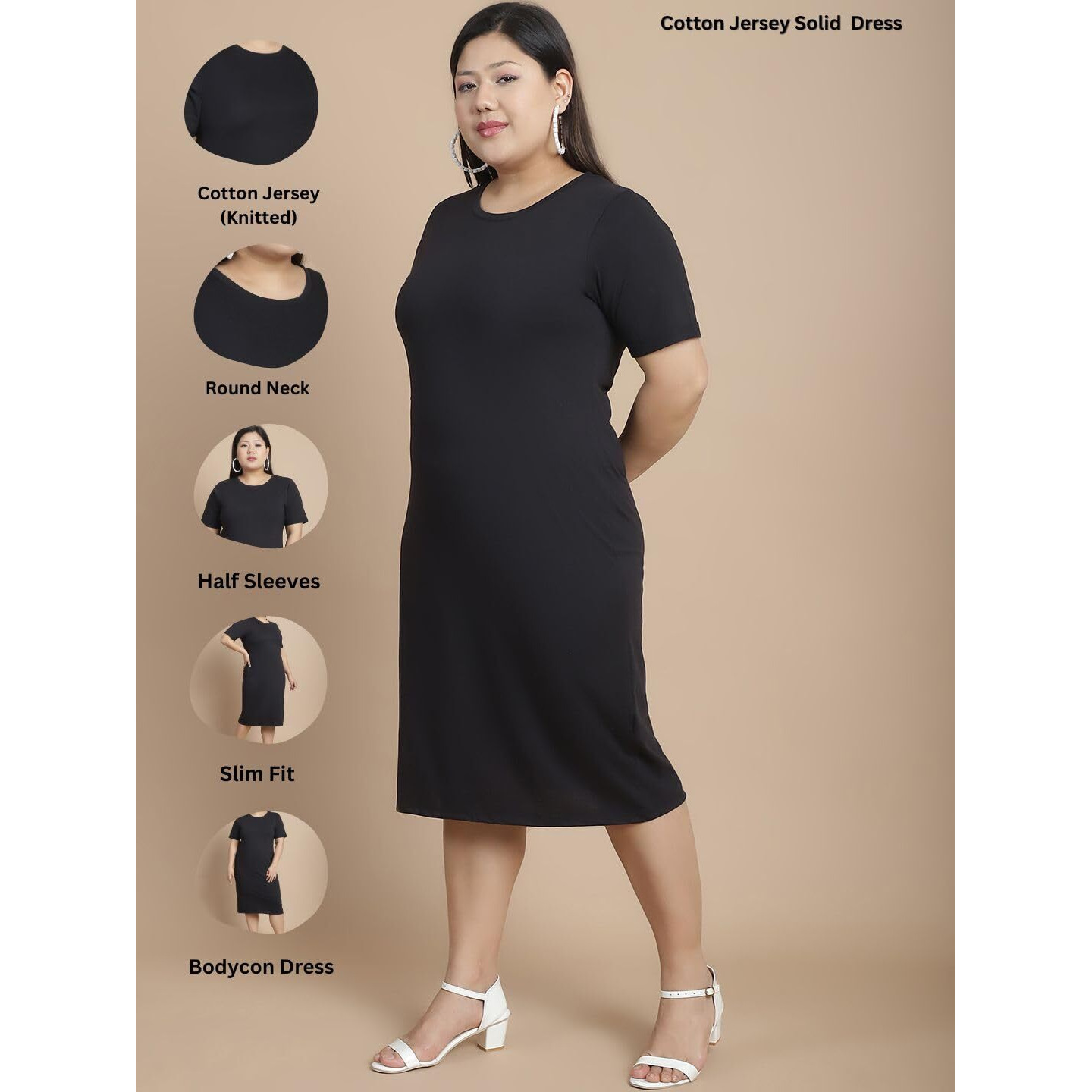 Rigo Cotton Plus Size Bodycon Midi Dress For Women | Slim Fit Full Sleeves Plus Size Women's One Piece Dress | Casual | Party | Western Midi Dress For Women