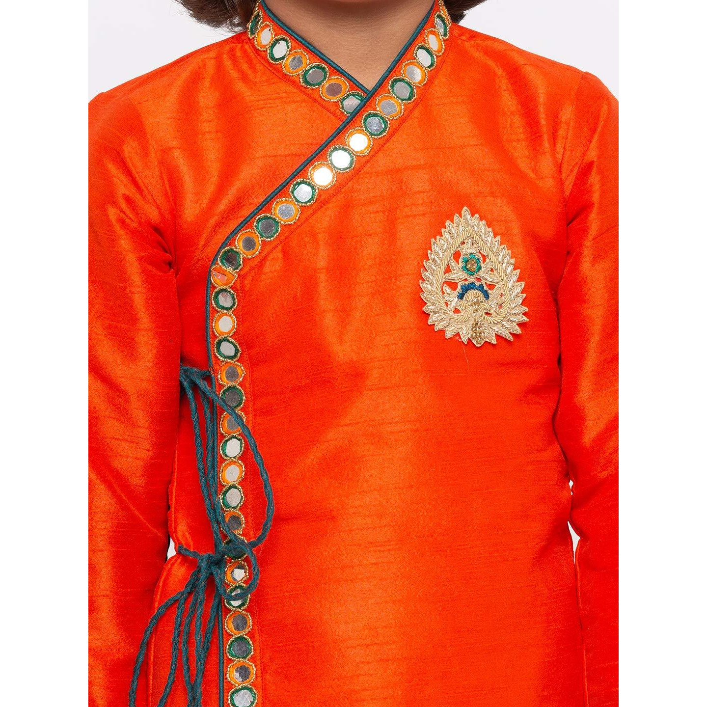 Vastramay Boys Orange Silk Blend Kurta Dhoti Set For Janmashtami - Krishna Festival Ethnic Wear
