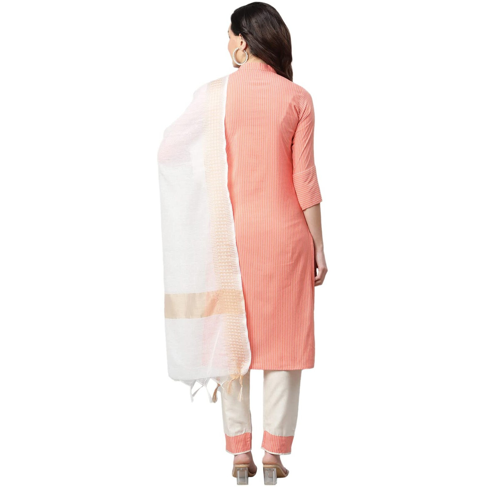 Leriya Fashion Women's Printed Straight Cotton Stitched Kurta Pant With Dupatta (Xx-Large, Orange)