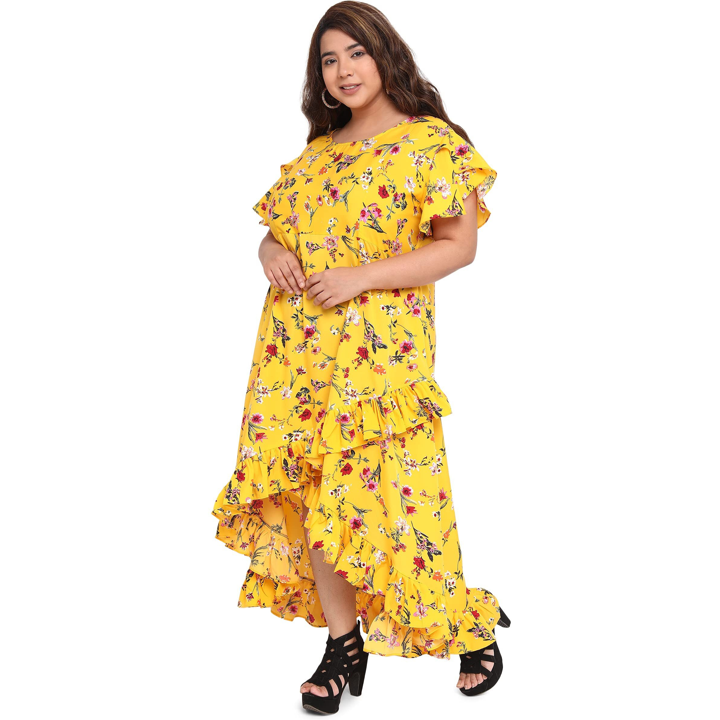 Oomph Women's Western & Fusion Wear Crepe Wrap Maxi Plus Size Dress - Tuscansun Yellow - Od235_6Xl