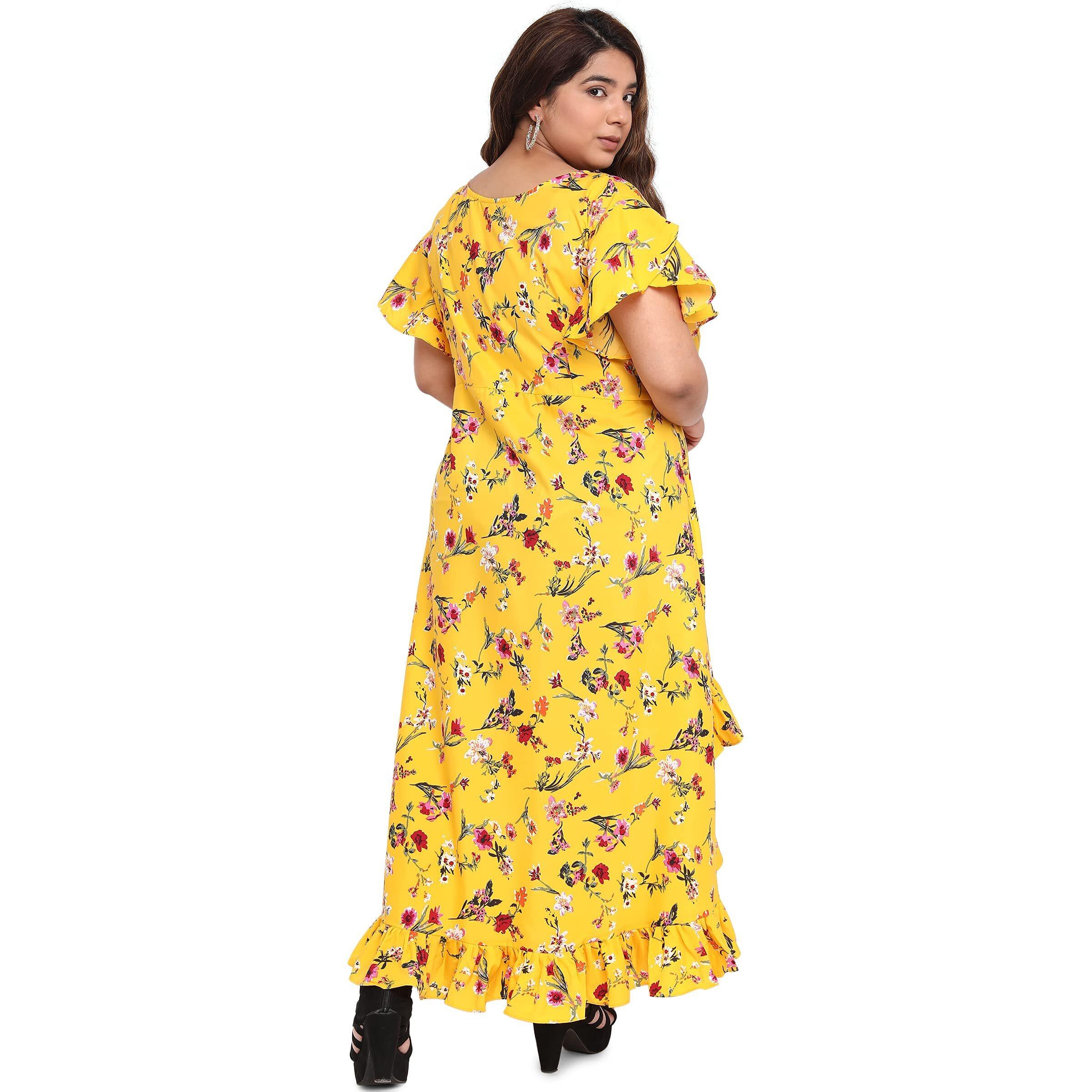 Oomph Women's Western & Fusion Wear Crepe Wrap Maxi Plus Size Dress - Tuscansun Yellow - Od235_6Xl
